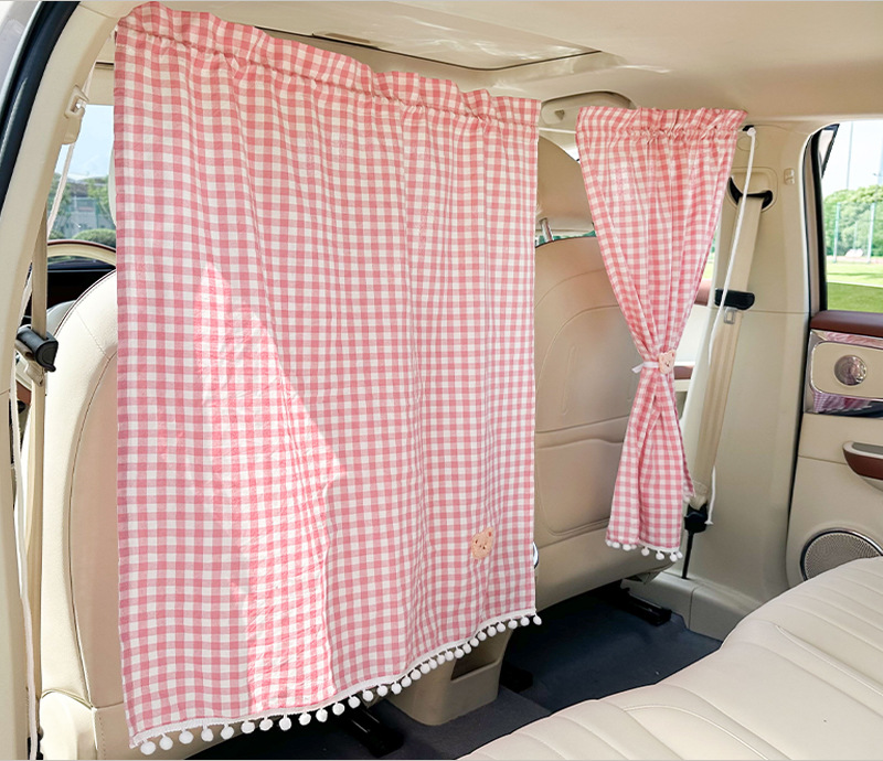 Plaid Bear Car Partition Curtain Telescopic Sun Protection and Heat Insulation Car Sunshade Hanging Interior Privacy Curtain
