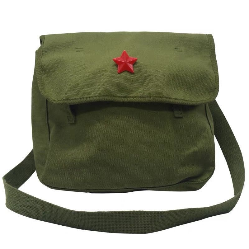 Red Army bag, serving the people, study hard bag, crossbody bag, nostalgic liberation green school bag, canvas five-star Lei Feng bag