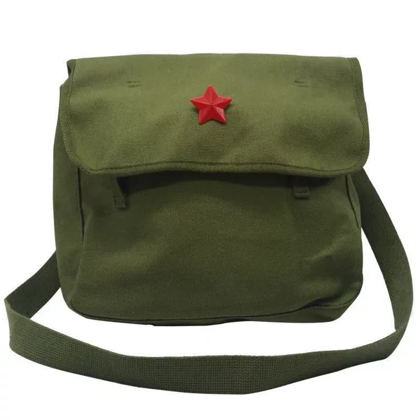 Red Army bag, serving the people, study hard bag, crossbody bag, nostalgic liberation green school bag, canvas five-star Lei Feng bag