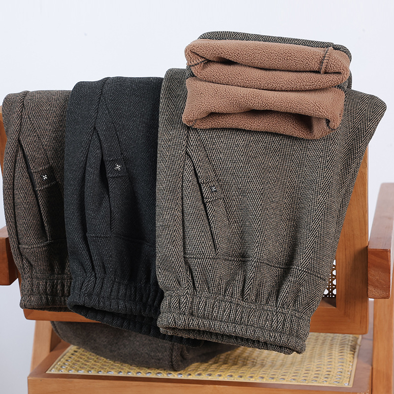 Middle-aged and elderly women's pants mother pants spring autumn and winter loose fleece-lined old lady pants elastic waist straight 60-year-old grandmother pants Middle-aged and elderly women's pants mother pants spring autumn and winter loose fleece-lined old lady pants elastic waist straight 60-year-old grandmother pants
