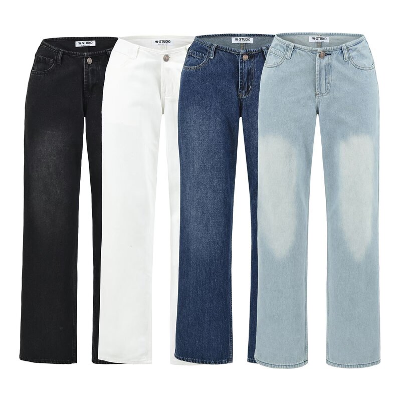 2026 Summer New Fashion Retro Washed Loose Casual Low-Waist Denim Pants Without Waistband 2026 Summer New Fashion Retro Washed Loose Casual Low-Waist Denim Pants Without Waistband