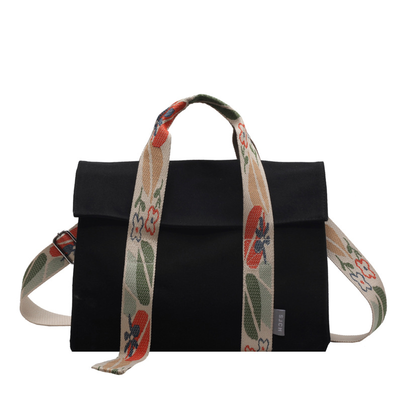 Floral Strap Contrast Canvas Magnetic Crossbody Bag 9
