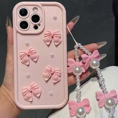 パールリボン iPhone16/15ProMax 携帯電話ケース Apple 14/13 ブレスレット 12pro クロスボーダー 11ins
