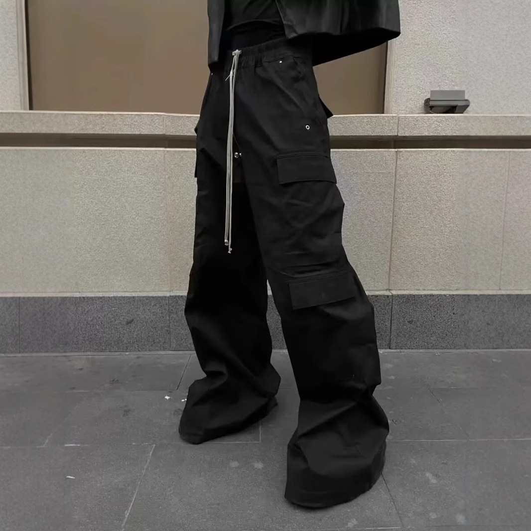 European and American High Street Black Multi-Flap Pocket Pants Casual Pants Men's American Street Vibe Style Loose Straight Functional Cargo Pants Trendy