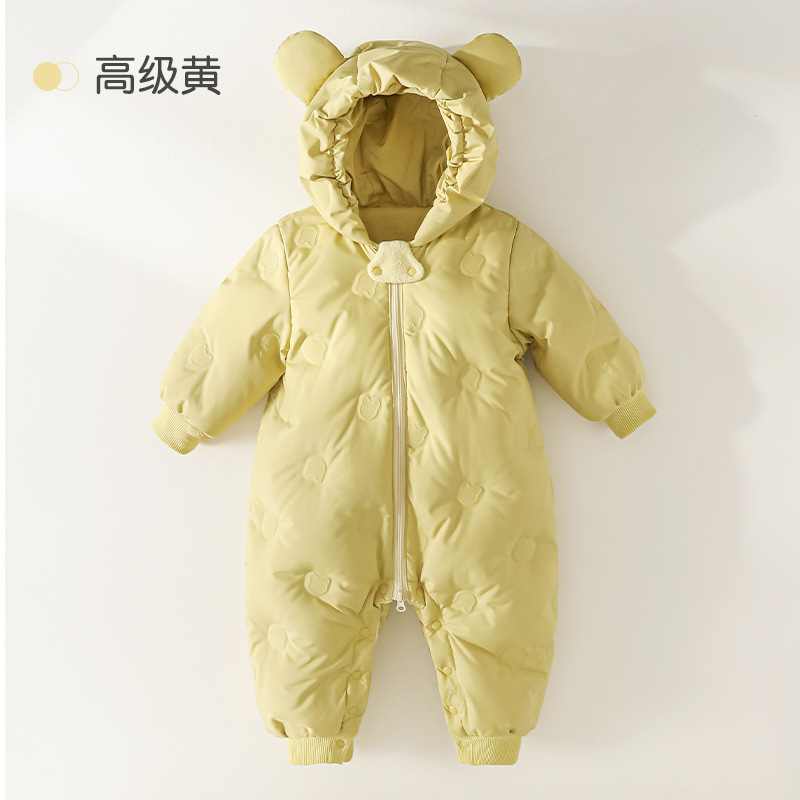 Chaqueta de plumas de una pieza para bebés y niños pequeños Ropa de gatear para niñas recién nacidos engrosada otoño e invierno nueva ropa de salida mameluco con capucha