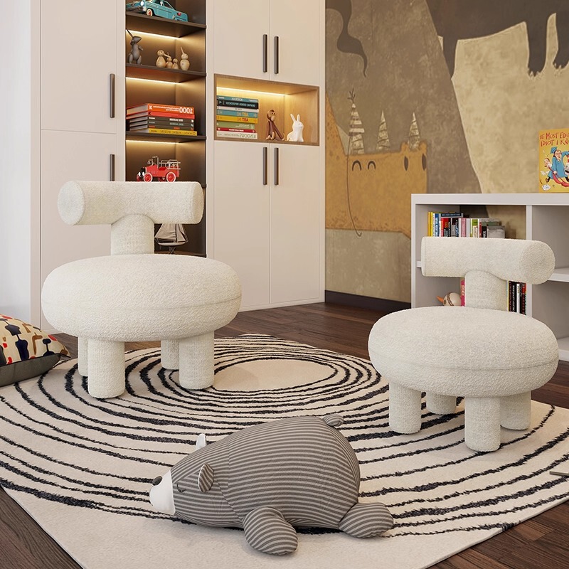 Scandinavian Lamb Velvet Cute Children's Chair Sofa Stool Shoe-Changing Low Stool Family Round Stool Scandinavian Lamb Velvet Cute Children's Chair Sofa Stool Shoe-Changing Low Stool Family Round Stool