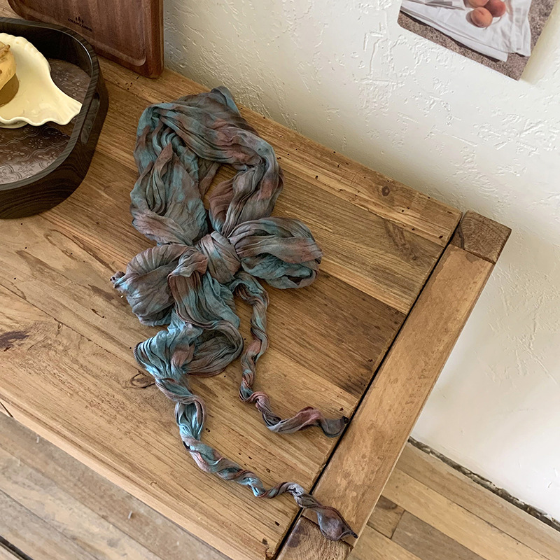 Bufanda de seda para mujer, lujo ligero, sentido de alta gama, arte japonés, color sólido, bufanda de seda plisada, bufanda de todo fósforo, bufanda de cuello