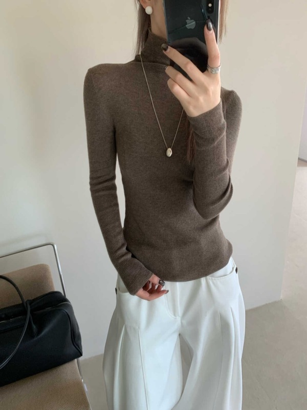 秋冬新品！含羊毛打底衫细针显瘦高领多色内搭堆堆领针织衫|undefined