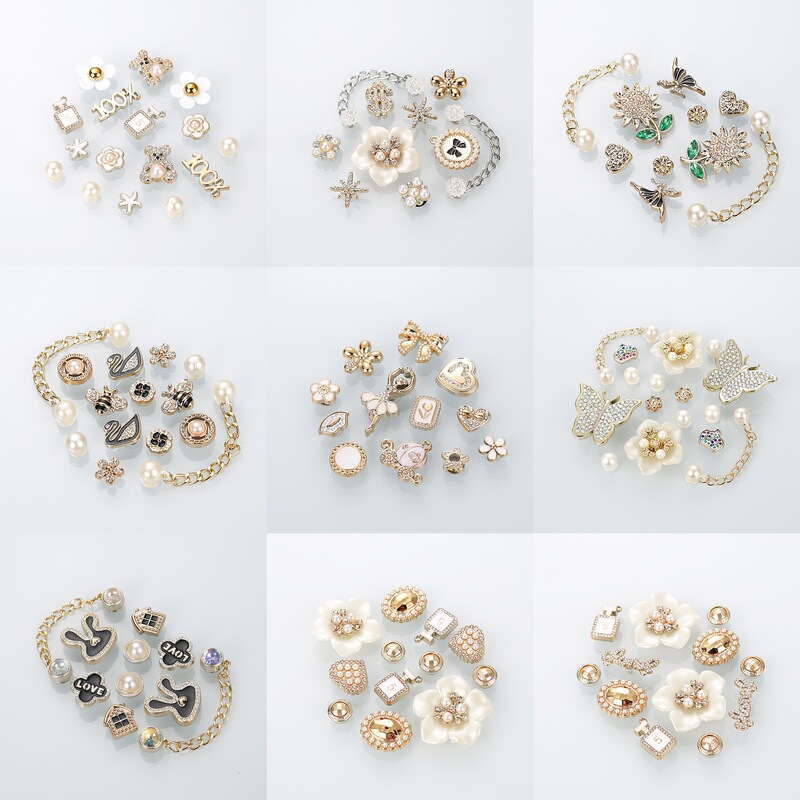 Croc Shoes Flower Gold Stereo Pearl DIY Removable Cartoon Accessories Shoe Buckle Suitable for Cross Shoe Flower