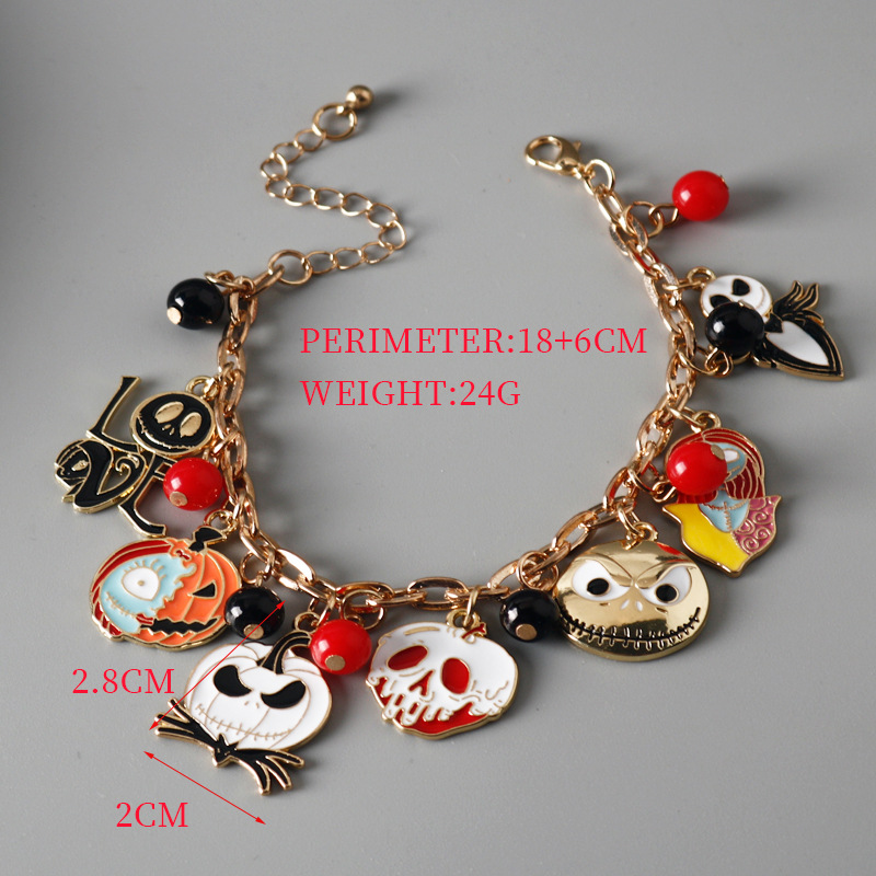 Halloween Charm Bracelet With Spider Pumpkin Skull And Diamonds_voghion.com