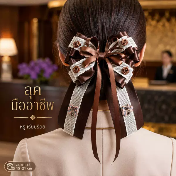 Large bow hair net with tassels, Thai-style women's back-of-the-head hair accessory, professional hair net headpiece
