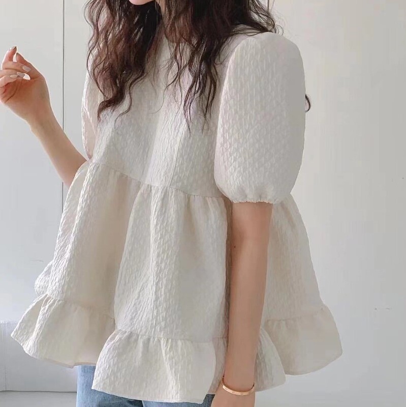 2026 Summer New Style Puff Sleeve Top, Ruffled Babydoll Shirt, Sweet Short-Sleeved Shirt for Women