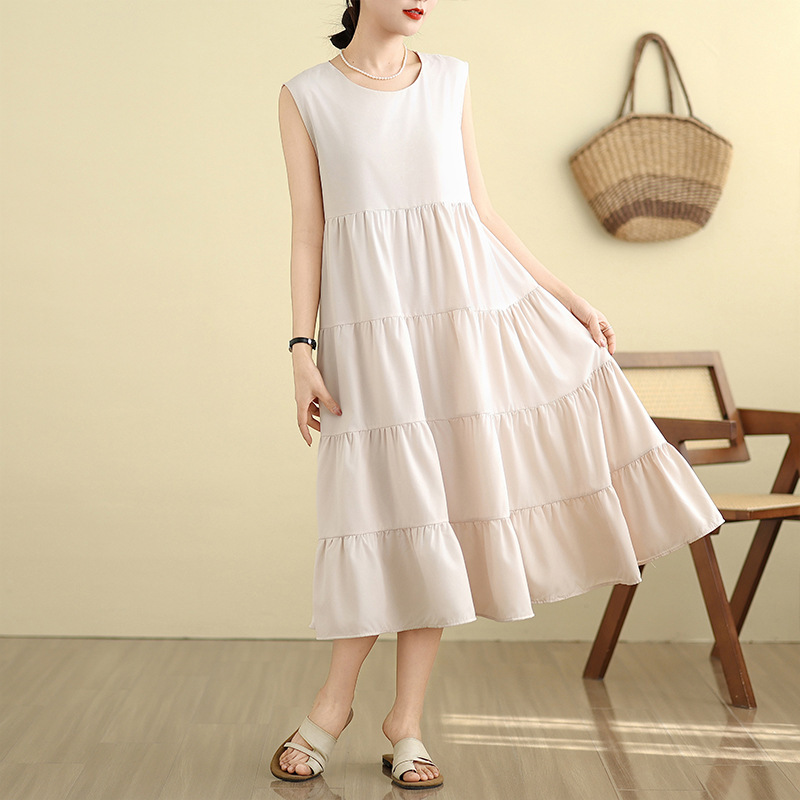 Summer New Plus-Size Women's Fashion Korean and Japanese Style Casual Elegant Long Sleeveless Dress Versatile Long Dress Summer New Plus-Size Women's Fashion Korean and Japanese Style Casual Elegant Long Sleeveless Dress Versatile Long Dress
