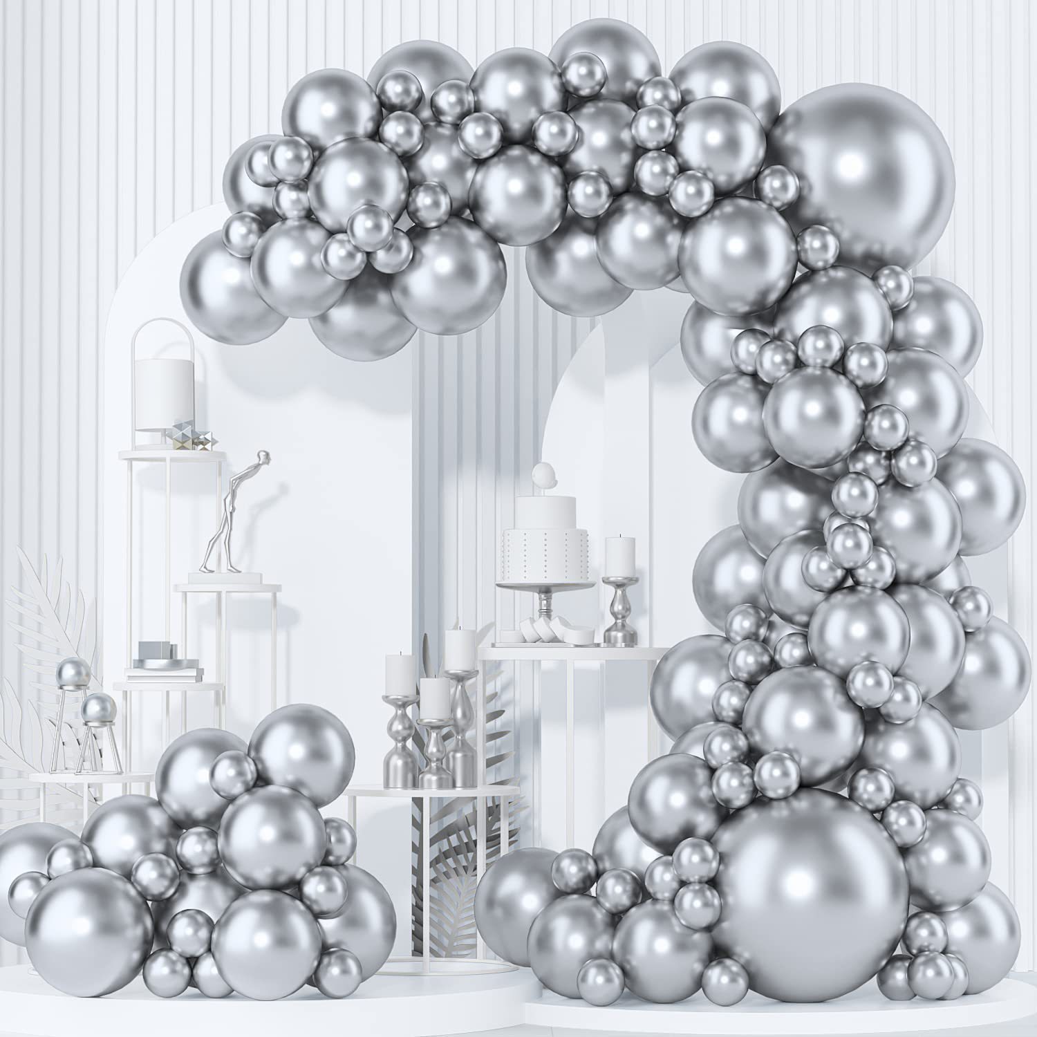 5 Zoll 10 Zoll 12 Zoll Metallic Silber Latex Ballon Haufen Silber Kombination Geburtstag Hochzeit Party Dekoration_voghion.com