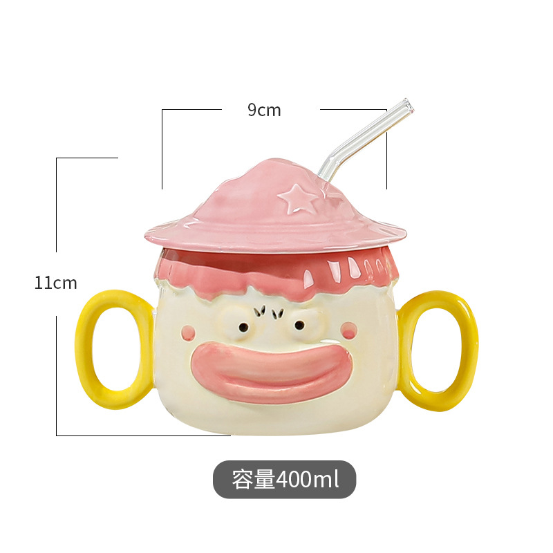 Creativo divertido lindo pato apestoso taza de agua de cerámica con tapa taza de paja de dibujos animados doble ASA taza personalizada con regalo de la mano taza