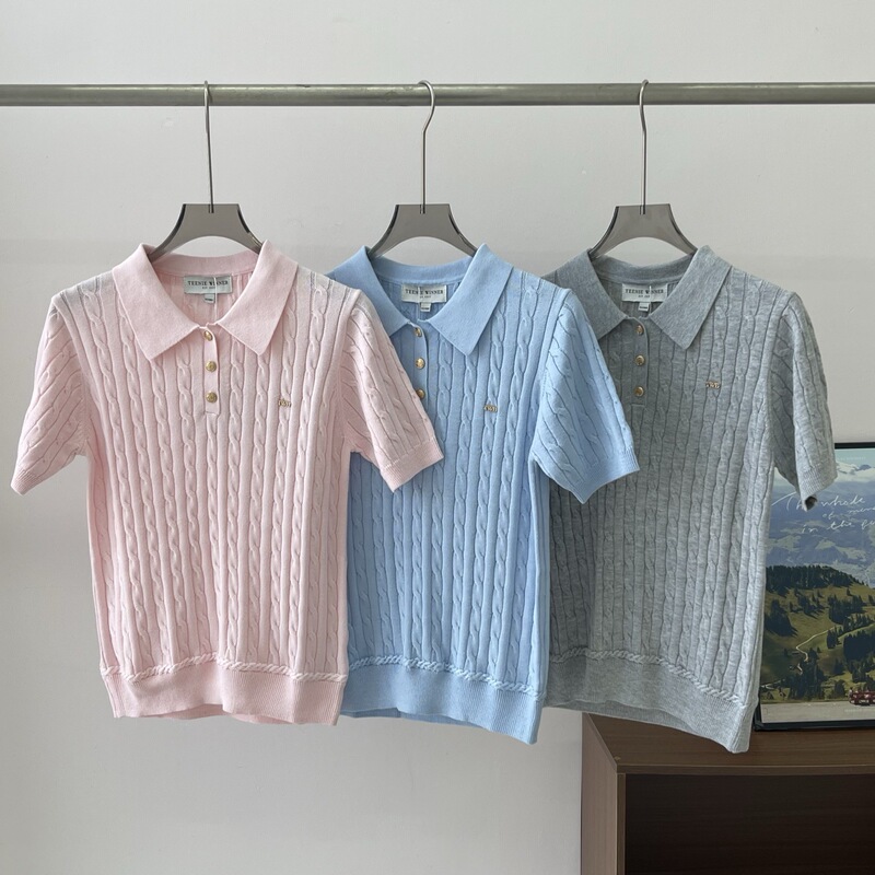 Women's Clothing 26 Autumn Retro Cable-Knit Short-Sleeved Polo Knitwear Ttkw26B37B21Hk Women's Clothing 26 Autumn Retro Cable-Knit Short-Sleeved Polo Knitwear Ttkw26B37B21Hk