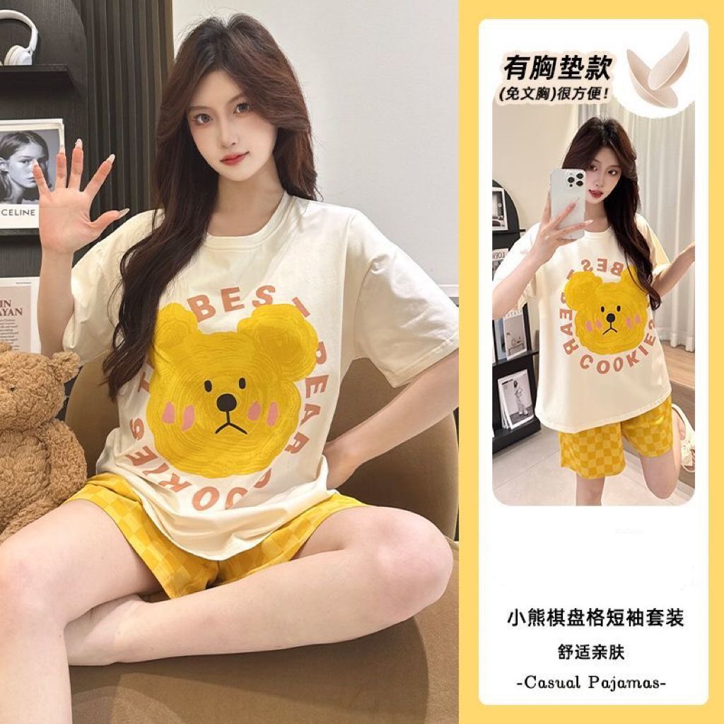 Venta al por mayor transfronteriza Yunduo Almohadilla de algodón Pijamas Pantalones cortos de manga corta para mujer Traje de servicio a domicilio de verano Ropa exterior informal