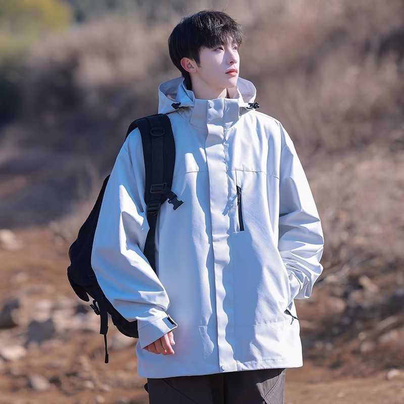 NASA山系户外徒步三合一冲锋衣男士秋冬季新款宽松休闲连帽登山服|undefined