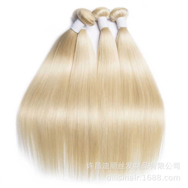Factory Wholesale Blonde 613# blonde Straight Curved Hair European and American Real Hair Wig Hair Curtain Foreign Trade