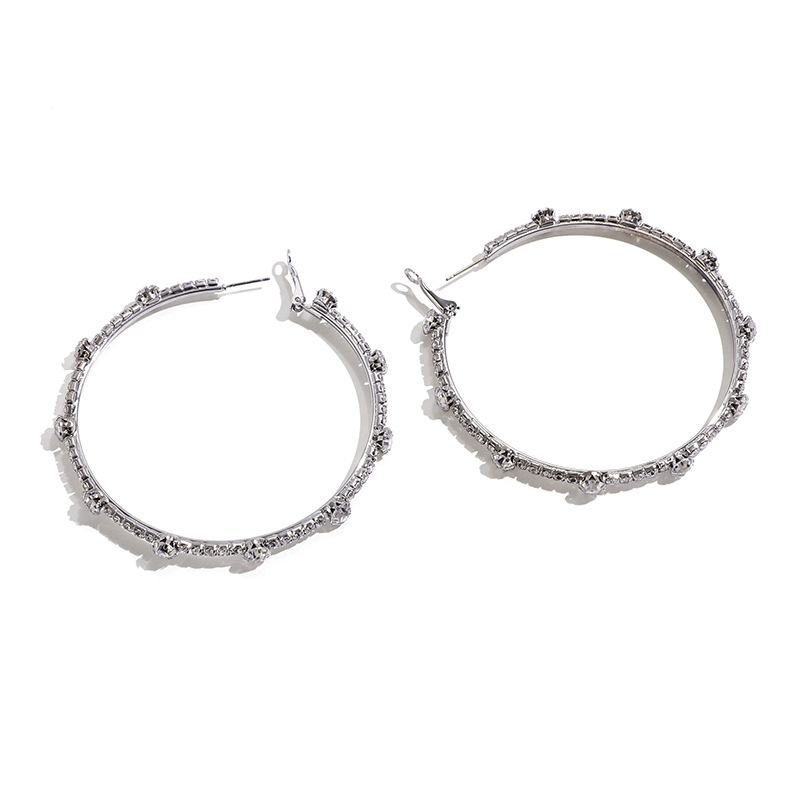 Korean Version New Simple Circle Metal Rhinestone Earrings Trendy Niche Earrings Wholesale display picture 4