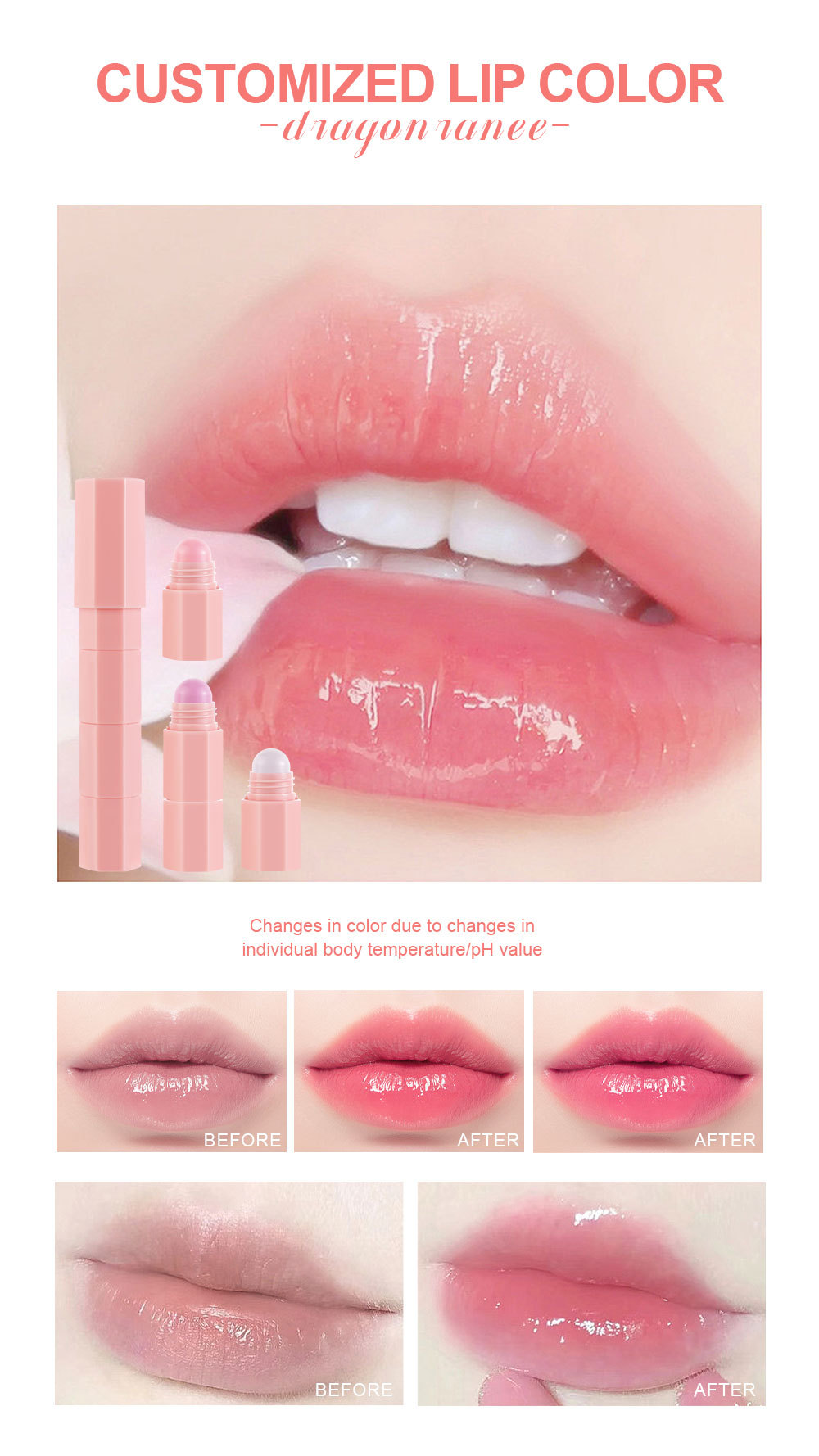 Description Picture 5 of item4-In-1 Pink Lip Balm Lipstick For Women, Color Changing Moisturizing And Non-Fading Lip Gloss, Daily Natural Makeup Cosmetics