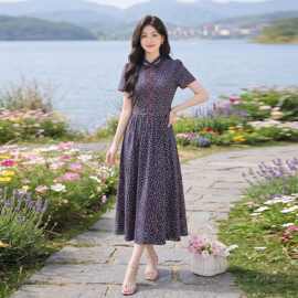 连衣裙2026夏季新款度假风气质翻领碎花显瘦短袖修身长裙 SY2687