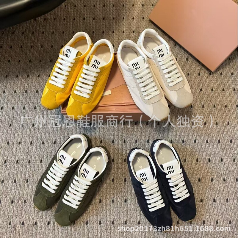 High-Quality Women's Shoes 2025 New Genuine Leather Lace-Up Flats Moral Training Shoes Retro Casual Sports Shoes Color Matching Forrest Gump Shoes