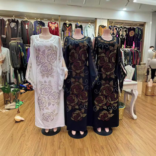Plus Size Women's Dress Embroidered Robe New Wholesale Chiffon Abaya Mother's Clothing Women's Clothing Skirt Apparel