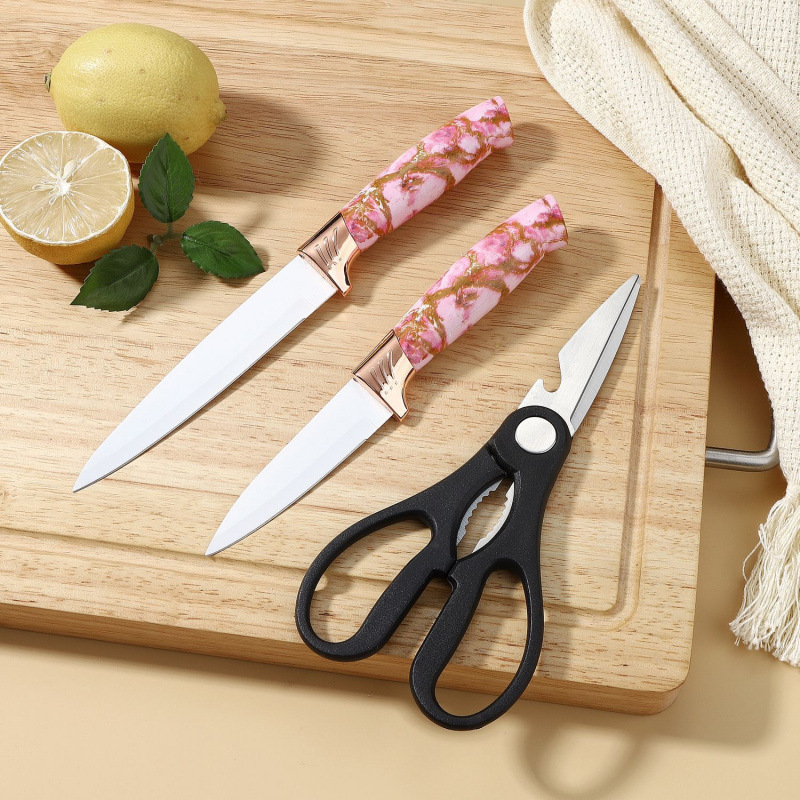 Spot cocina de mármol casero dorado cuchillo de cocina casero set de siete piezas cuchillo de cocinero cuchillo de pan