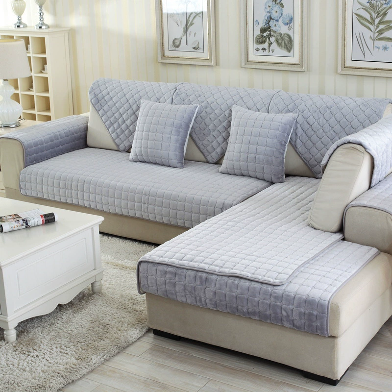 Flannel Plush Sofa Cover, Increased Thickness Non-Slip, Cushion & Pillowcase Options, 70–110 cm