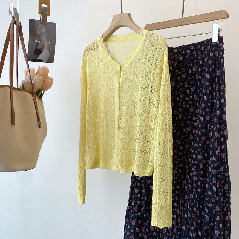 26 New Summer Products Korean Style Cut Out Round Neck Long-Sleeved Knitted Cardigan Mori Tone Modal and Paper Yarn Sun Protection V2101 26 New Summer Products Korean Style Cut Out Round Neck Long-Sleeved Knitted Cardigan Mori Tone Modal and Paper Yarn Sun Protection V2101