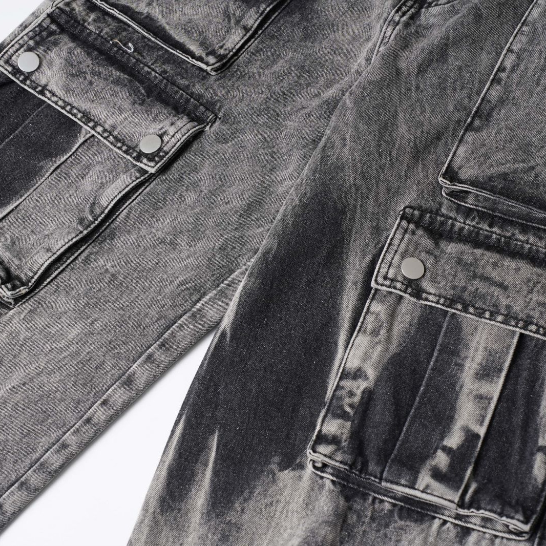 Abbigliamento maschile 2024 autunno nuovi prodotti foto reali pantaloni in denim lavato multitasche alla moda high street personalità_voghion.com