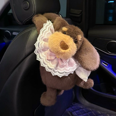 for Car Seat, Hanging – Car tissue box/set - hanging-tissue-box-big-eared-dog-pink-saliva-towel