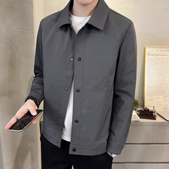 春秋季男士夹克韩版修身时尚翻领商务百搭外套纯色休闲夹克上衣