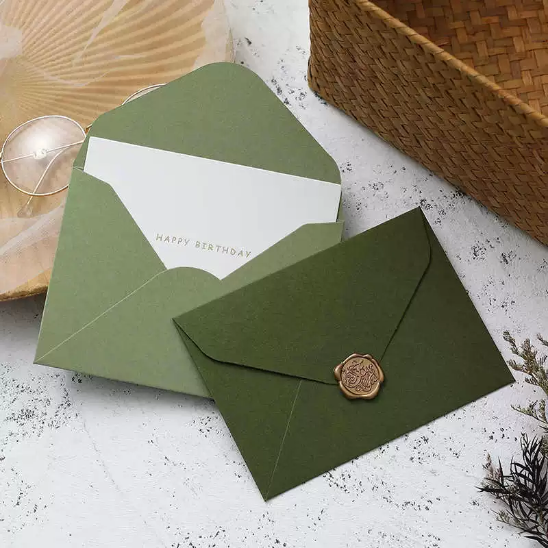 Западный стиль сенсорной бумаги зеленый конверт высокого цвета литературный авокадо зеленый ретро событие конверт настенный уплотнительный наклейка