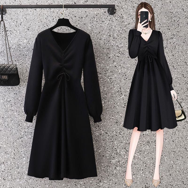 Autumn and Winter New Style Temperament Mid-Length Skirt New Large Size New Slim Long Collar Dress