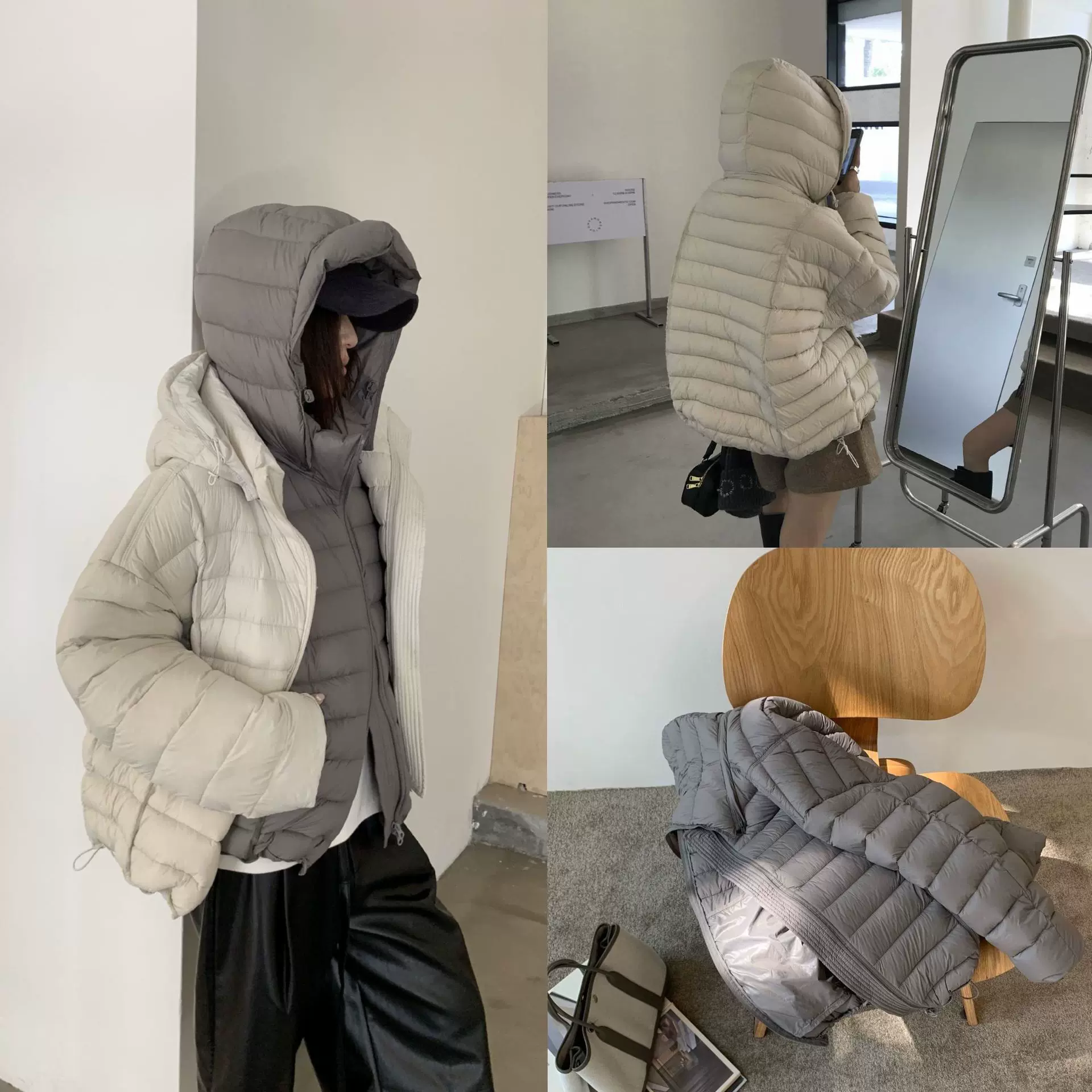 现货2025冬季新韩国东大门纯色百搭连帽拉链90鸭绒排骨羽绒服外套