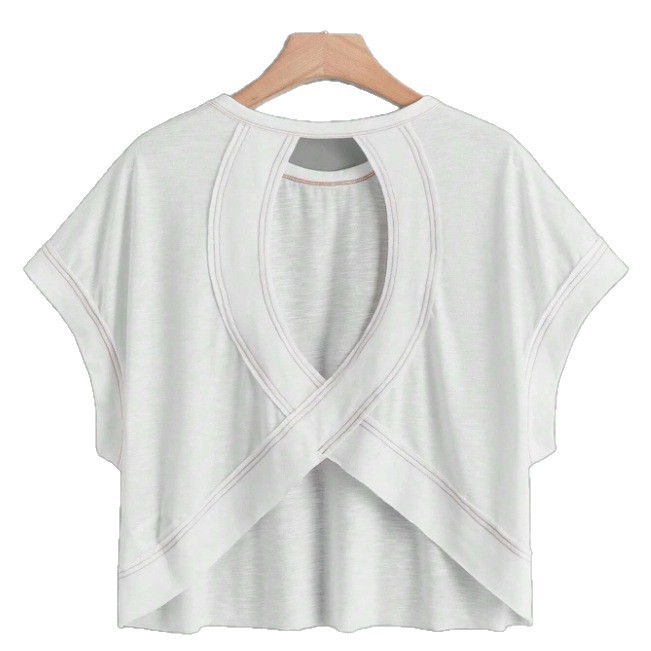 2026 Foreign Trade European and American Trendy Brand Cross-Border Summer New Sexy Women's Solid Color Fashion Round Neck Short Sleeve Hollow-Out T-Shirt