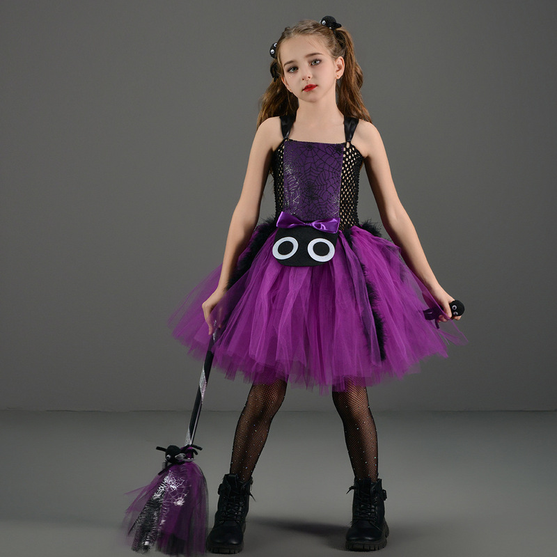 ハロウィーン子供cos服蜘蛛の精魔女コスプレ服八足蜘蛛の女の子ワンピースtuuスカート|undefined