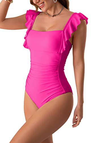 2023 Traje de baño de una pieza fruncido con volantes, espalda descubierta y efecto adelgazante para mujer de Amazon.