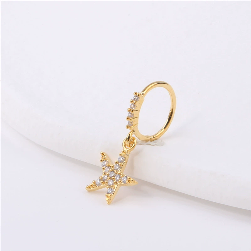 20 г европейский и американский женский кулон кольцо в нос Морская звезда пятиконечная звезда Циркон Полный Бриллиант Кольцо в нос кулон серьги на хрящ подвеска