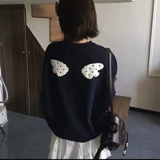 【发泡印花】【纯棉华棉复合】波点天使翅膀圆领慵懒风绒衫卫衣女