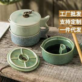 多功能砚台带盖研磨墨砚陶瓷笔搁墨池国画调色盘文房四宝书法配件