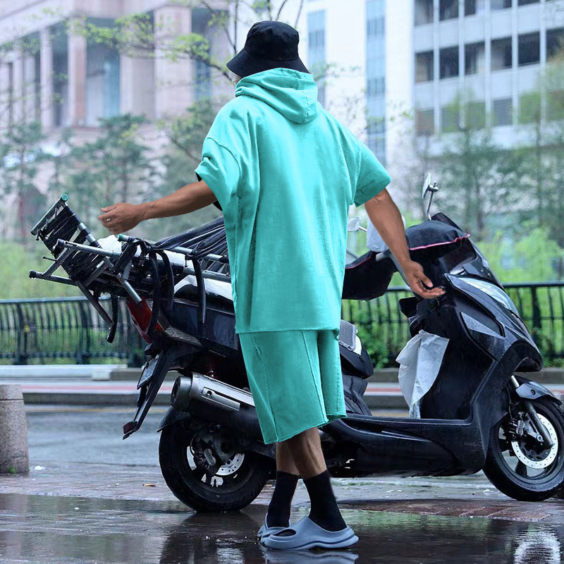 2024 Men's Short Sleeve Shorts Oversize Fur Loose Sports Casual Hooded Set_mkmklike.com