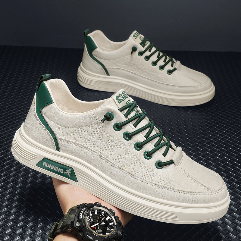 Herren Sommer 2024 neue Sport- und Freizeitschuhe flache atmungsaktive Ein-Fuß-Arbeitslederschuhe für Herren, kleine weiße trendige Schuhe_voghion.com