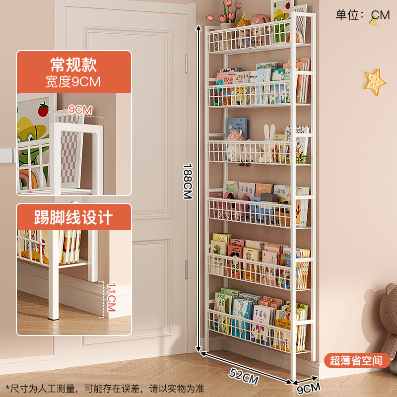 Puerta trasera estante de hierro forjado estante de libros ultra delgado para niños simple muy estrecho italiano pared colgada gabinete de almacenamiento doméstico
