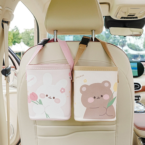 Car trash can Cute tulip bear car hanging storage box Creative multifunctional car storage box