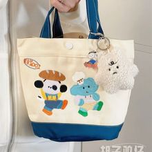 日系卡通动物刺绣帆布包韩版可爱少女手提包软妹小包包手拎便当包