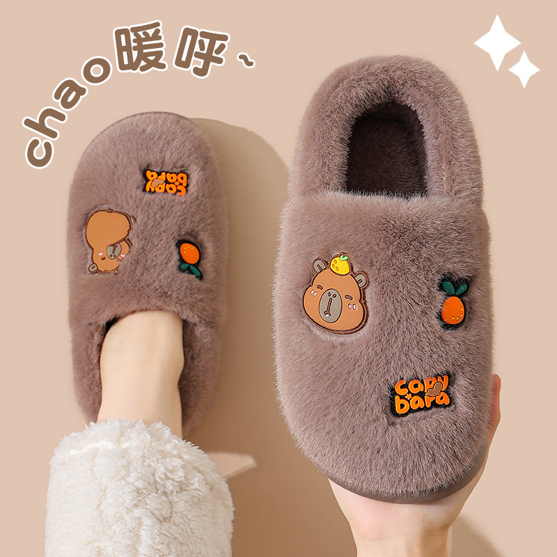 Zapatillas de algodón Capiballa, zapatillas de invierno para mujeres, tacones cálidos y pelusa para casa, zapatos de algodón para hombres.