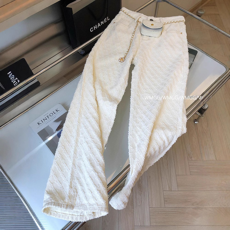 Design Sense Fragrant Style Plaid White Straight Jeans Women's 2024 Spring and Summer Loose Slimming Wide Leg Pants